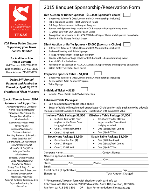2015 Dallas Sponsor Program with Order Form