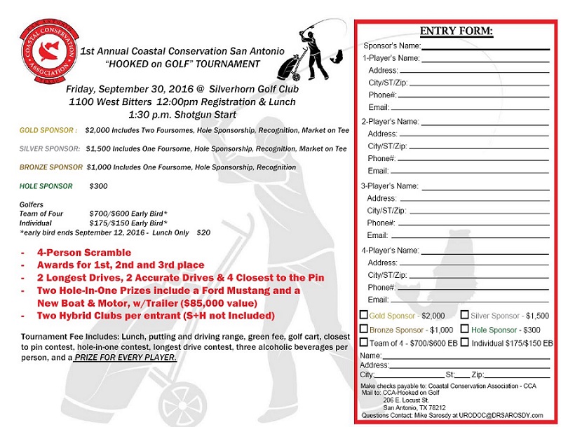 2016 SA Hooked on Golf Tournament Order Form